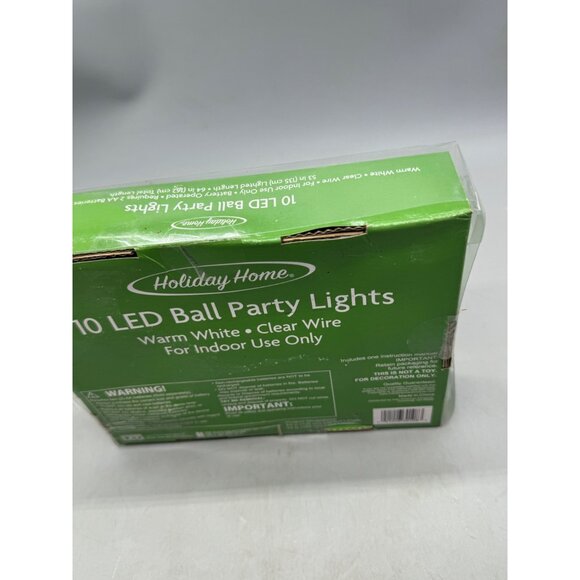 Holiday Home 10 LED Ball Party Lights Warm White Clear Wire Indoor Battery 53" - Picture 6 of 7